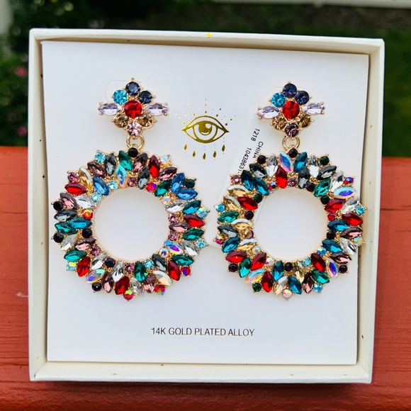eye candy Jewelry - Aye Candy Los Angeles Earrings Gold Plate Multi Color Rhinestone Hypoallergenic